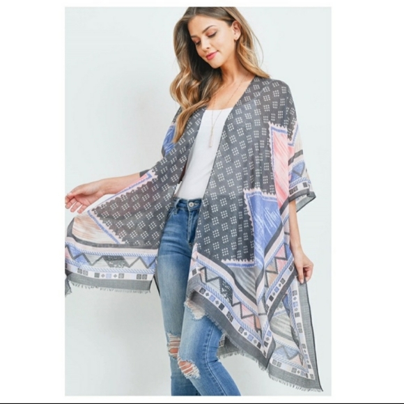 🔥Beautiful Blue Boho Kimono Top - Picture 2 of 6